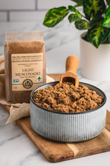India Tree muscovado sugar granules close-up showing fine moist texture and baking versatility