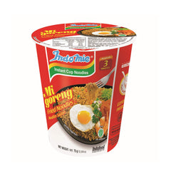 Indomie cup front packaging showing original flavor and convenient single-serve benefit