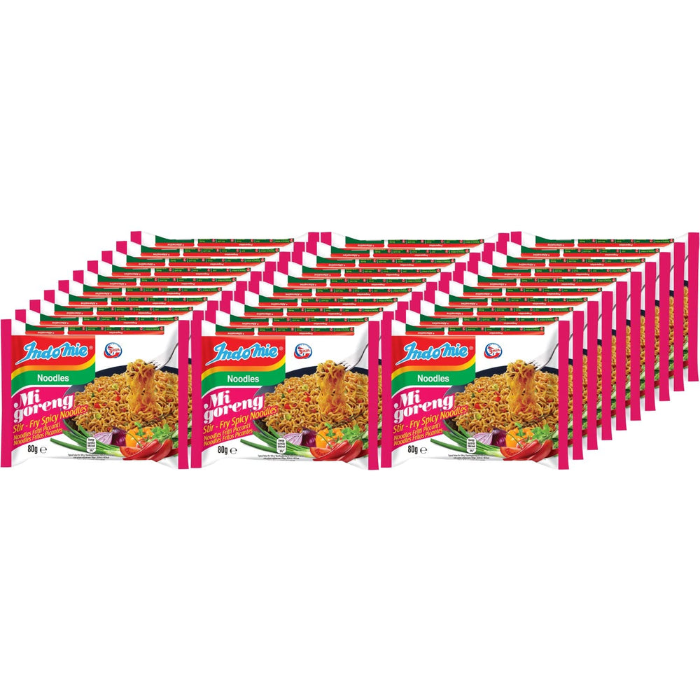 Indomie front packaging showing halal logo and hot spicy flavor, convenient pantry stock