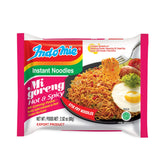 Indomie front packaging showing brand and spicy flavor, convenient grab-and-go