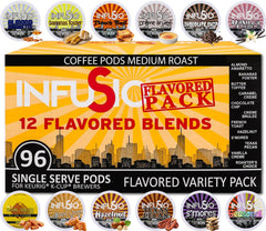 InfuSio front packaging showing 96-count variety pack and flavor list benefit convenience