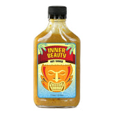 Inner Beauty Hot Sauce front label showing award badges and vibrant mustard color benefit: classic flavor