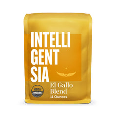 Intelligentsia front packaging showing El Gallo bag and organic labeling for freshness