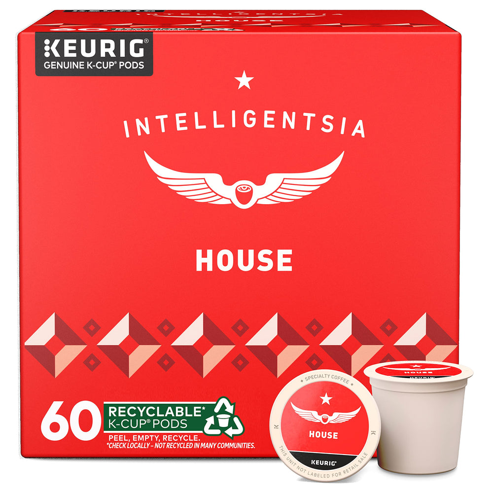 Intelligentsia front packaging showing House K-Cup pods and easy storage benefit