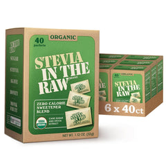 IN THE RAW front box of organic stevia packets showing packaging and convenience