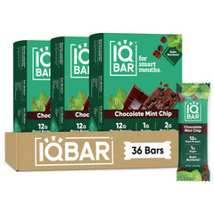 IQBAR front packaging showing Chocolate Mint Chip and low sugar benefits