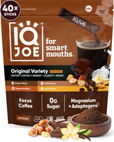 IQBAR IQJOE front packaging showing variety pack and 40 sticks for convenient focus