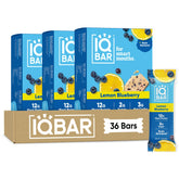 IQBAR lemon blueberry front packaging showing clean-label certification and benefits