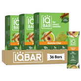 IQBAR front packaging showing Matcha Chai flavor and low-sugar benefit