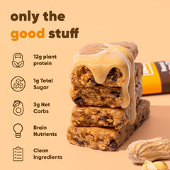 Close-up of IQBAR texture highlighting peanut butter and chocolate pieces