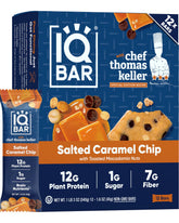 IQBAR salted caramel front packaging shows clean-label benefits and count