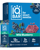 IQBAR front packaging showing wild blueberry flavor and clean-label benefits