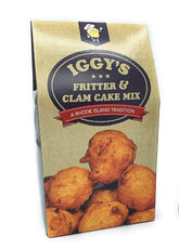 IRE Iggy's front packaging showing brand and mix, highlights easy homemade clam cakes