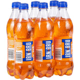 IRN-BRU front packaging showing six bottles and vibrant branding for easy recognition