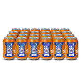 IRN-BRU front packaging showing cans and bold citrus branding for instant recognition