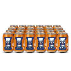 IRN-BRU front packaging showing cans and bold citrus branding for instant recognition