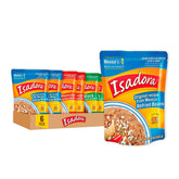Isadora front packaging variety pack shows three pouch flavors and convenience