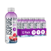 Isopure clear protein water front packaging showing mixed berry label and ready-to-drink convenience