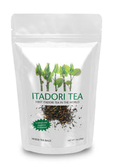 Itadori Tea front packaging showing organic ingredients and 14 tea bags for natural wellness