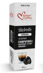 Italian Coffee For Espresso Lovers front packaging showing 80 ristretto pods and brand