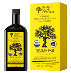 Italian Olive Crafters front bottle showing organic label and premium look