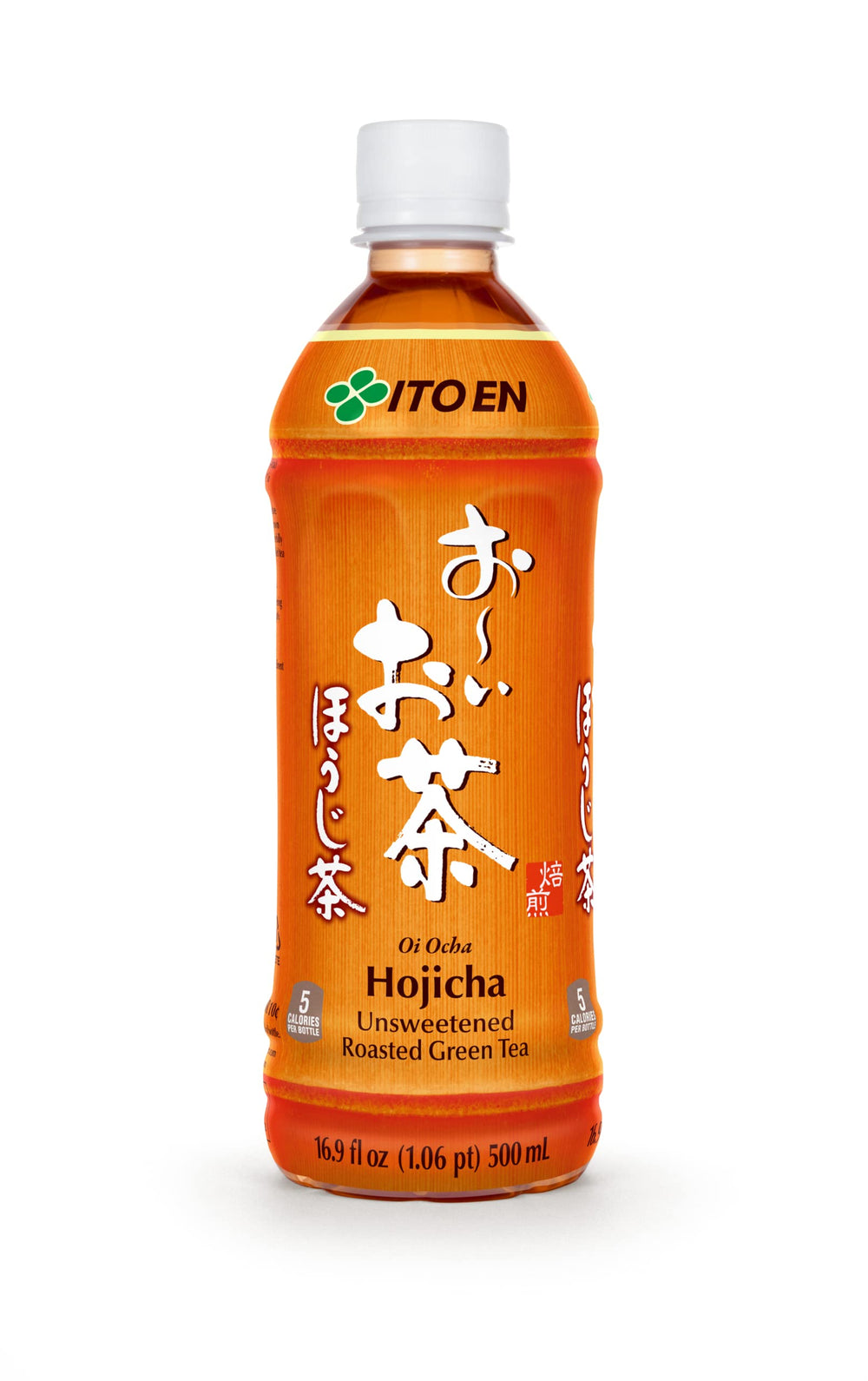 ITO EN hojicha front bottle showing label and savory roasted tea appeal