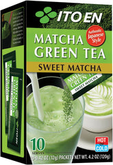 ITO EN front packaging showing ten matcha sticks and ease of use