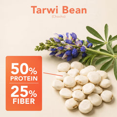 It's Good Energy tarwi next to measuring scale to show serving size