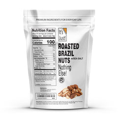 It's Just! pile of whole Brazil nuts close-up showing large kernels and roast color