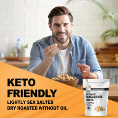 It's Just! closeup texture of dry roasted macadamias highlighting crunch and quality