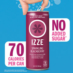 IZZE blackberry can top open with visible carbonation, easy-to-drink convenience