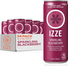 IZZE blackberry front packaging shows bold label and vibrant color, appealing refreshment