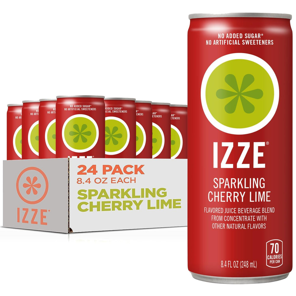 IZZE front can showing Cherry Lime branding and bright red-green design for quick recognition