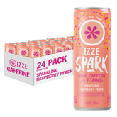 IZZE Spark Raspberry Peach front packaging showing vibrant fruit for quick recognition and appeal