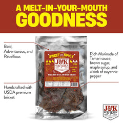 J&K Beef Jerky close-up of slab texture showing thick, juicy bite and rich marinade