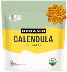 J MAC BOTANICALS front packaging resealable 4 oz bag, shows freshness and organic quality