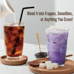 J WAY blended taro frappe in glass topped with whipped cream, creamy dessert appeal