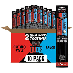 Jack Link's DUOs front packaging showing Buffalo and Ranch pairing and grab-and-go benefit