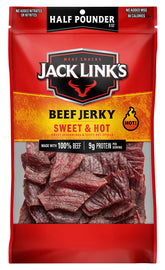 Jack Link's front packaging showing sweet and hot flavor and bold branding benefit convenience