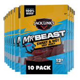 Jack Link's MrBeast front packaging showing ten single-serve bags for easy grabbing
