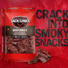 Jack Link's open bag with jerky in hand demonstrating grab-and-go convenience benefit