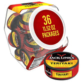 Jack Link's front view of 0.32 oz teriyaki tins showing portable pack convenience