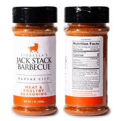 Fiorella's Jack Stack Barbecue meat & poultry label detail showing ingredients and trust