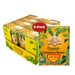 Jack's Organic chickpeas front packaging showing product and benefits