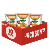 Jackson's cheddar front packaging showing single-serve 1oz bags and bold design for easy grab-and-go