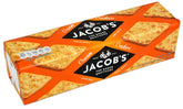 Jacobs cream crackers front packaging showing crisp stack and serving idea