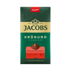 jacobs Kronung decaf front packaging showing 500g bag and brand for clear identification and freshness
