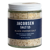 Jacobsen Salt Co. jar front view showing pepper salt and clear label benefit seasoning