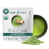 Jade Leaf front pouch showing resealable 30 g packaging and organic badge