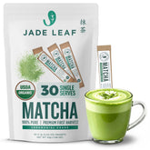Jade Leaf front pouch showing 30 single‑serve packets and branding for convenience
